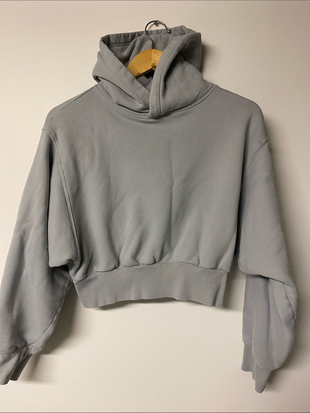 TNA Aritzia Cropped Hooded Pullover Sweatshirt in Light Gray